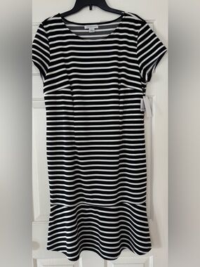 Liz Claiborne Black & White Striped Dress XL NEW